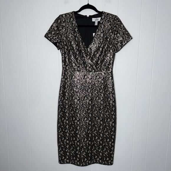 Badgley Mischka Dresses & Skirts - Belle Badgley Mischka Women’s Lainey Dress Leopard Sequin Gold Black Size 4 NWT